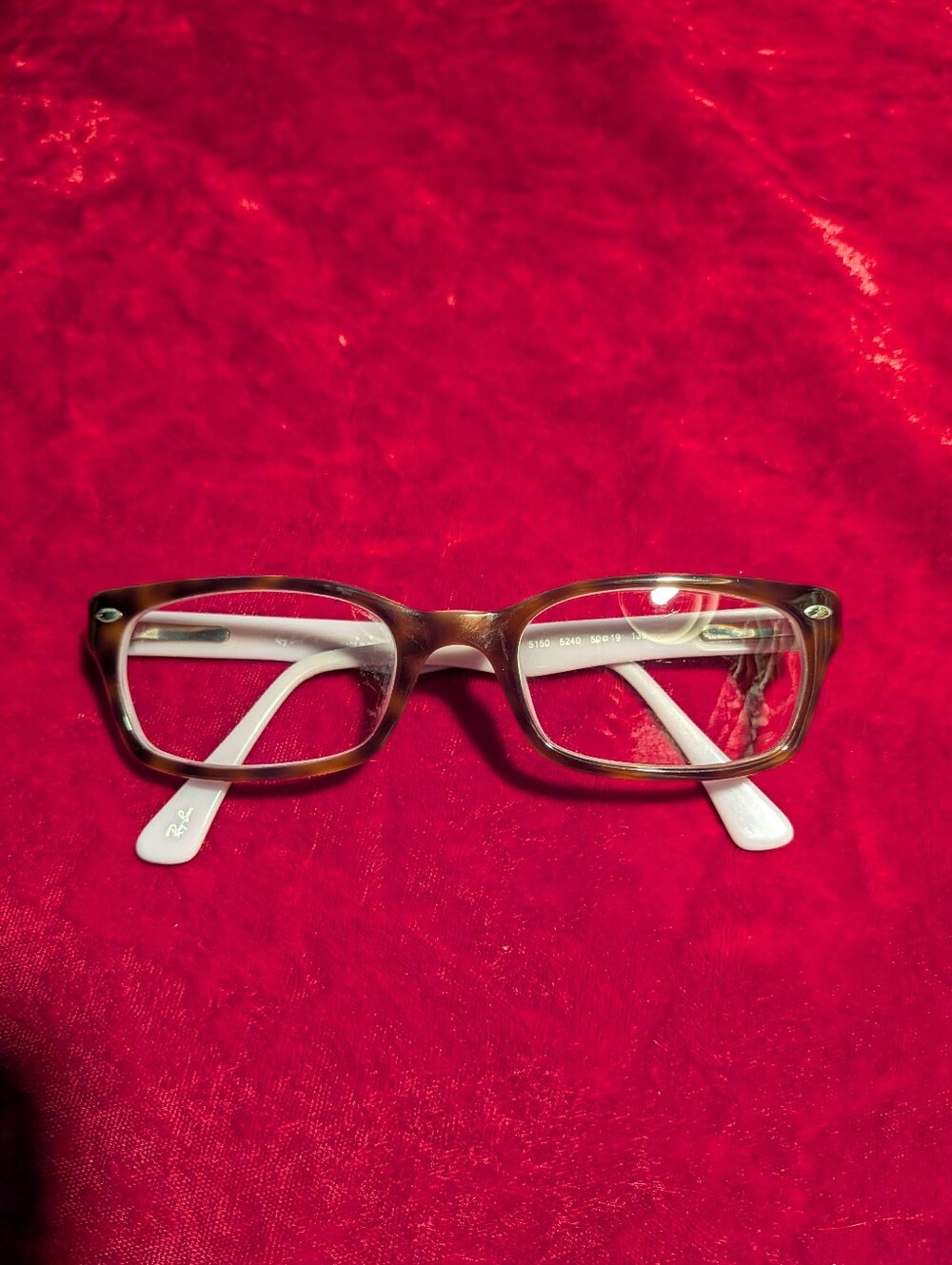 Ray-Ban Women's Brown Frame with White Temples Rectangular Glasses